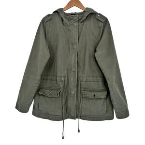 GAP Y2K Hooded Utility Jacket Baby Tweed Army Green Twill Large